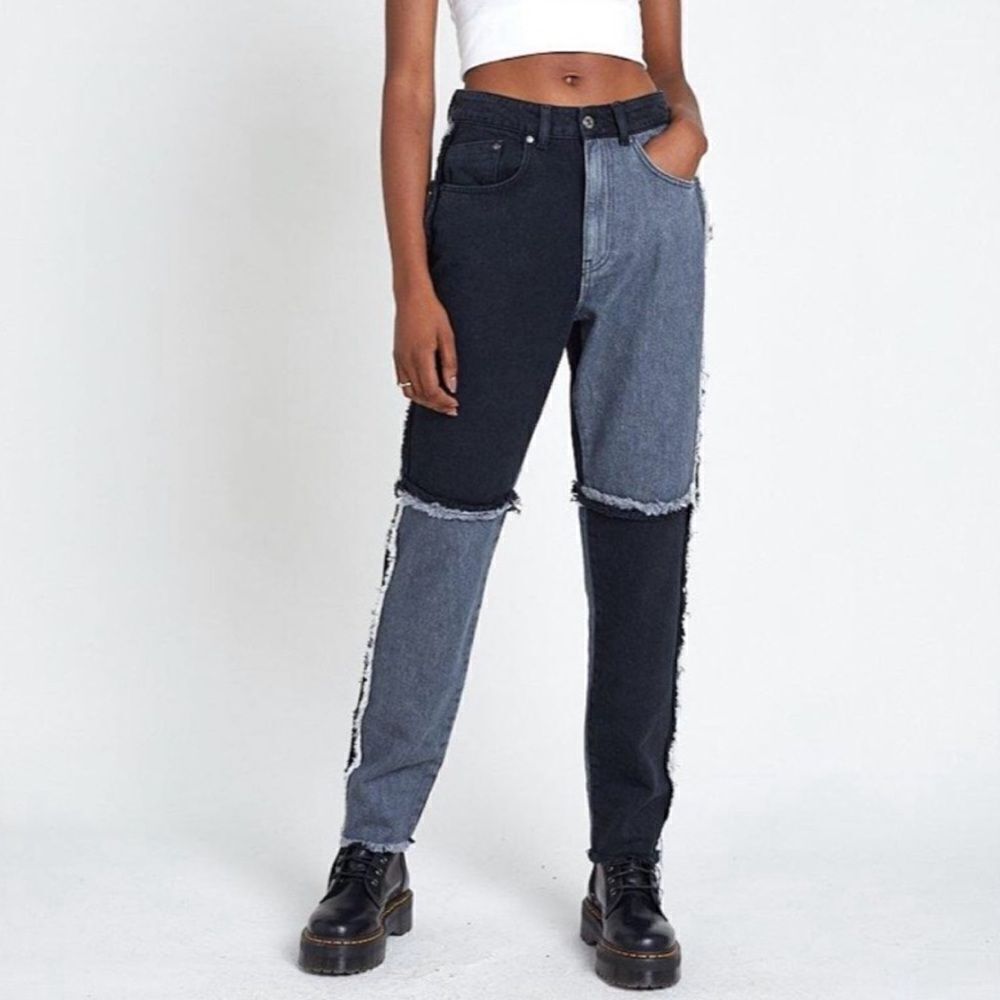 Ragged priest equilibrium patchwork black white jeans